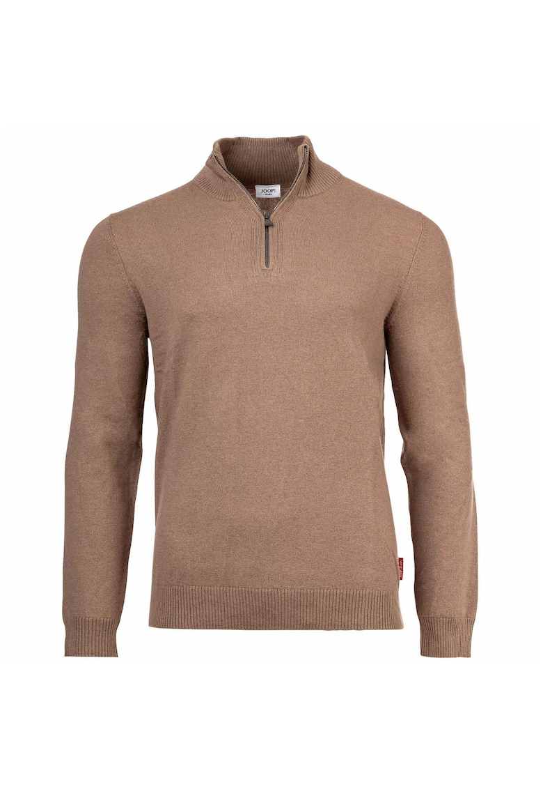 Pulover din amestec de lana cu fenta cu fermoar - Bej
