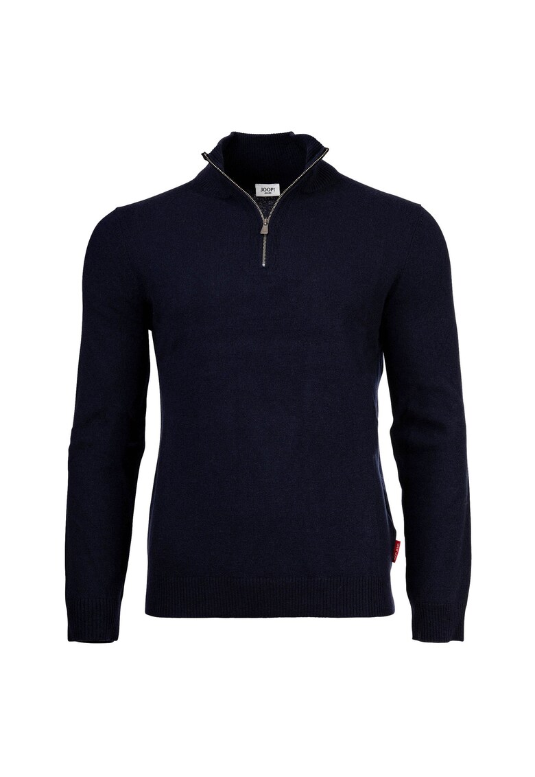 Pulover din amestec de lana cu fenta cu fermoar - Albastru inchis