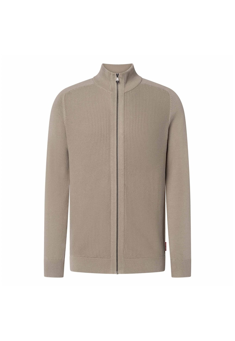 Cardigan din bumbac cu fermoar - Bej