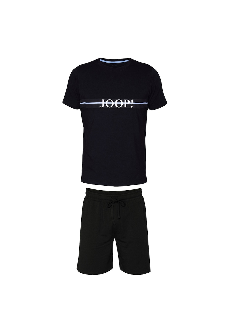 Pijama cu pantaloni scurti si imprimeu logo - Negru