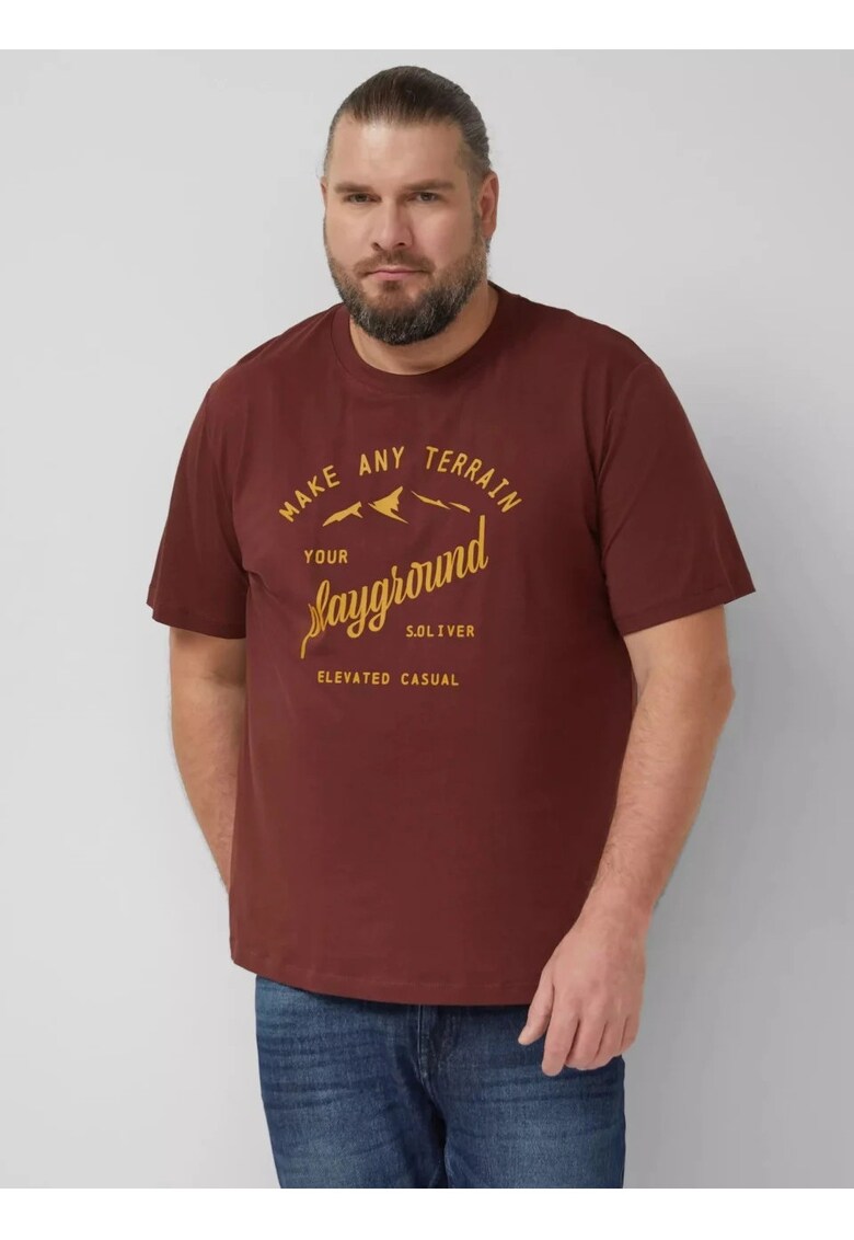 Big Sizes Tricou barbati big sizes - cu decolteu la baza gatului si imprimeu cu text - Rosu inchis