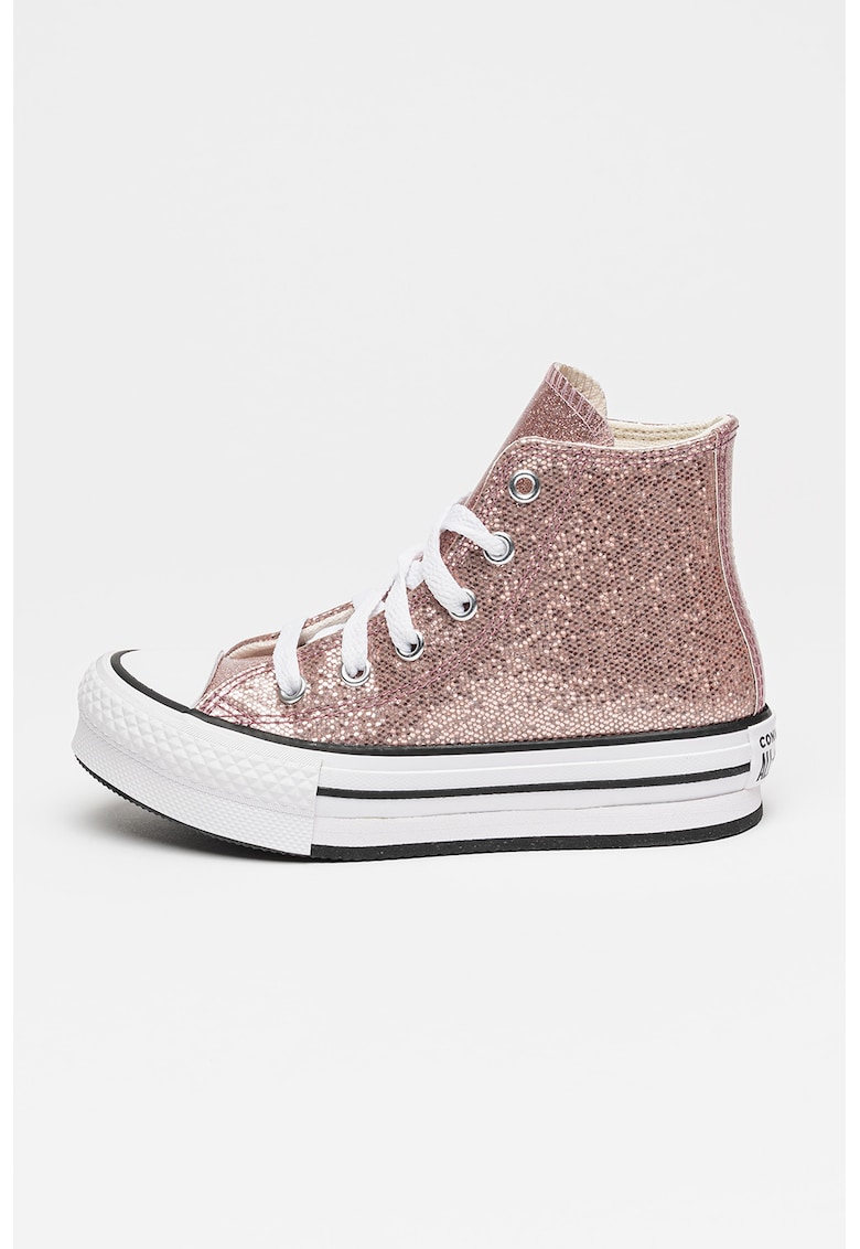 Tenisi mid-cut cu model stralucitor Chuck Taylor All Star - Roz prafuit