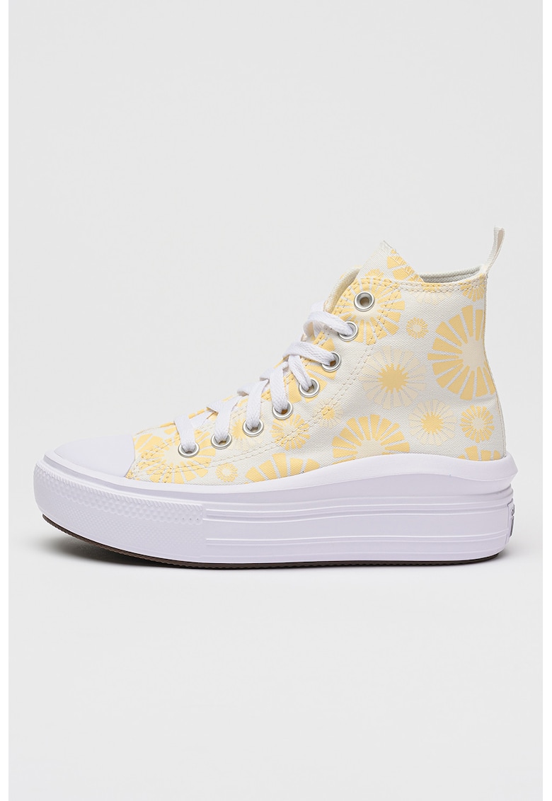 Tenisi flatfom cu model floral Chuck Taylor All Star Move - Alb/Galben