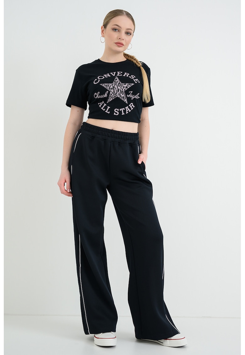 Pantaloni de trening cu croiala ampla si buzunare - Alb/Negru