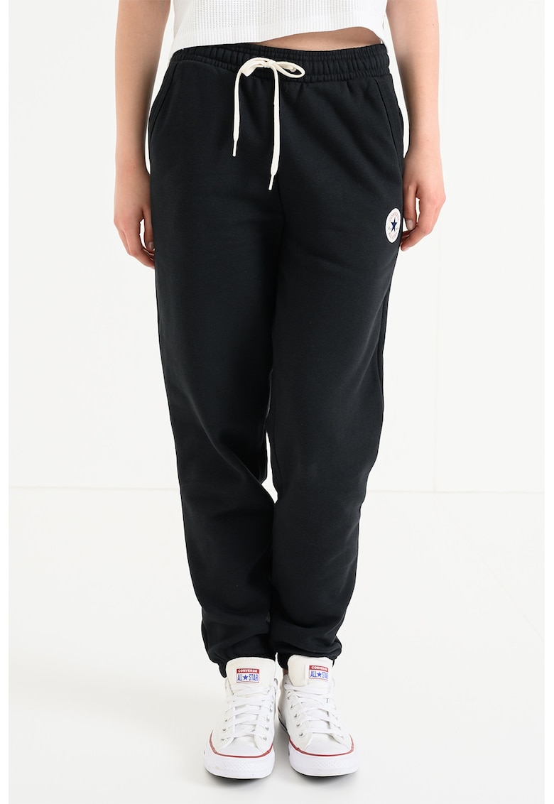 Pantaloni de trening din amestec de bumbac cu snururi - Negru