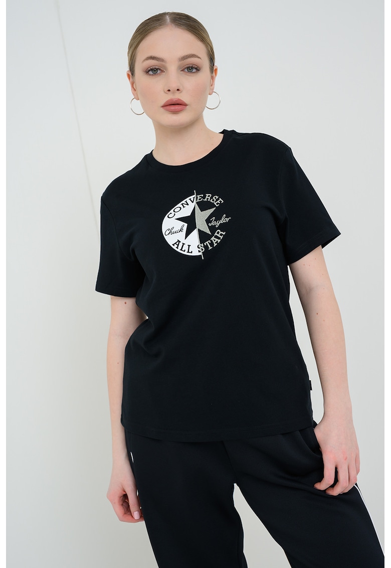 Tricou din bumbac cu imprimeu logo - Negru