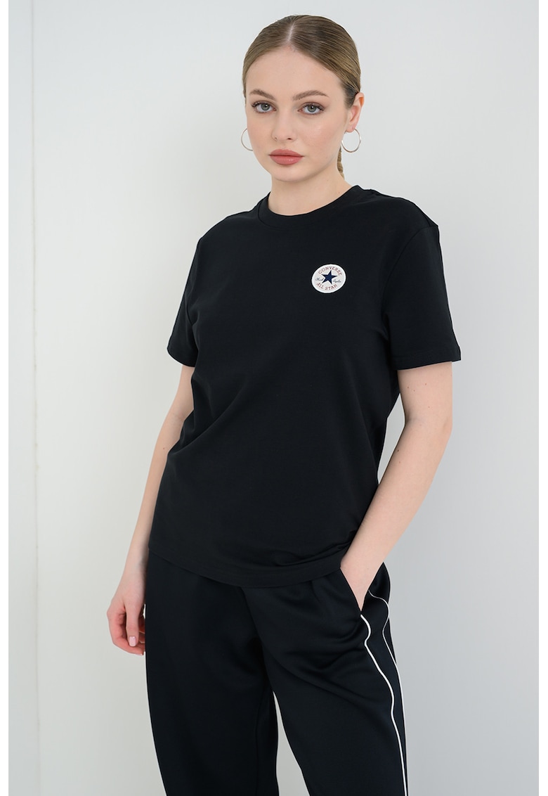 Tricou din amestec de bumbac cu aplicatie logo - Negru