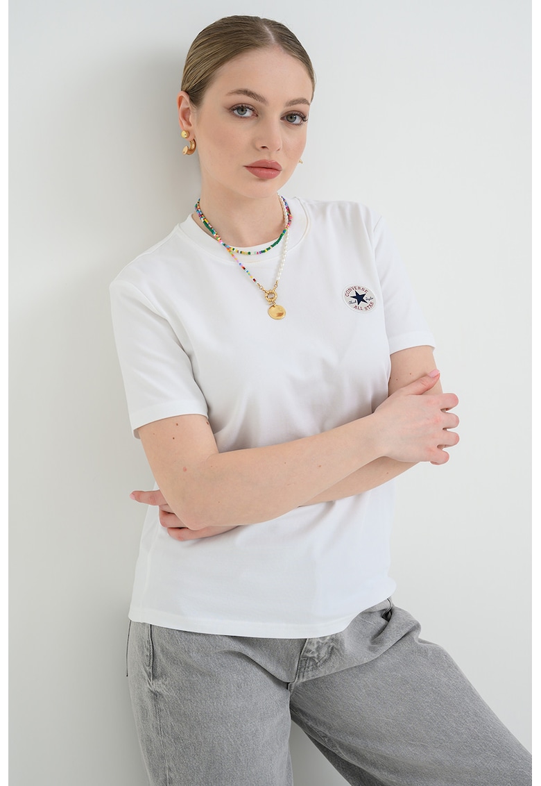 Tricou din amestec de bumbac cu aplicatie logo - Alb