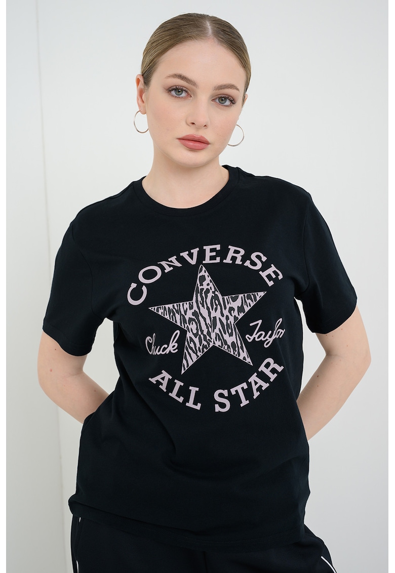 Tricou din bumbac cu imprimeu logo CVW6T063 - Negru