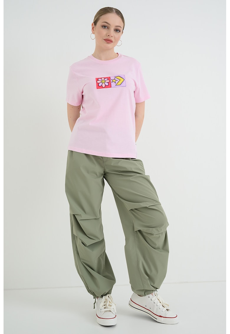 Tricou din bumbac cu imprimeu grafic - Roz pastel