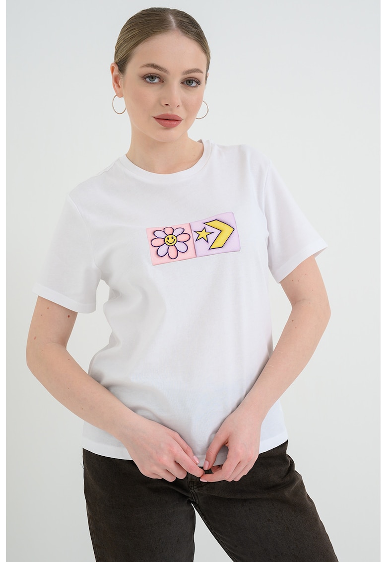 Tricou din bumbac cu imprimeu grafic - Alb