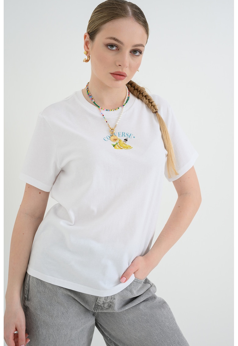 Tricou din bumbac cu imprimeu grafic - Alb