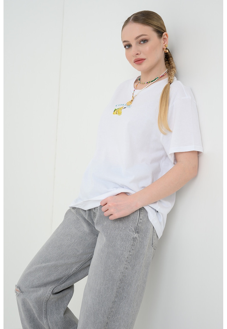 Tricou din bumbac cu imprimeu grafic - Alb/Galben