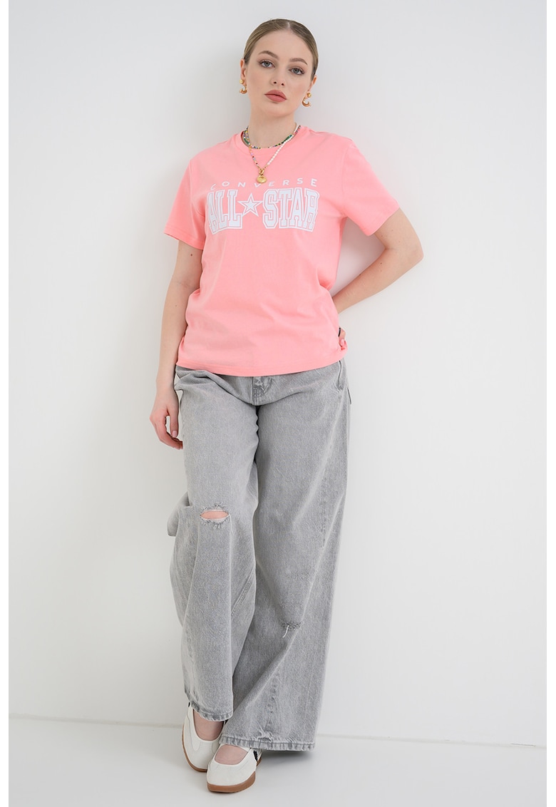 Tricou din amestec de modal cu imprimeu logo - Roz
