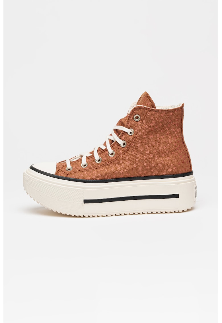 Tenisi mid-high unisex cu talpa flatform Chuck Taylor All Star Lift Double Stack - Maro deschis
