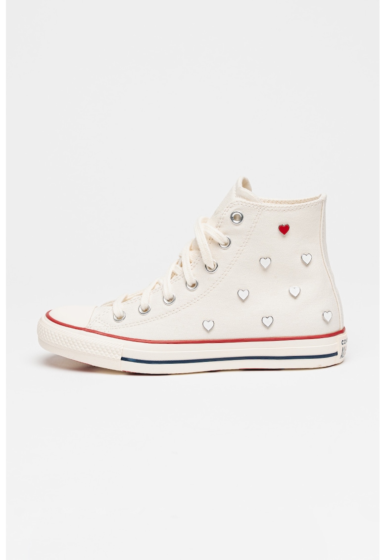 Tenisi mid-cut cu tinte in forma de inima Chuck Taylor All Star - Alb murdar