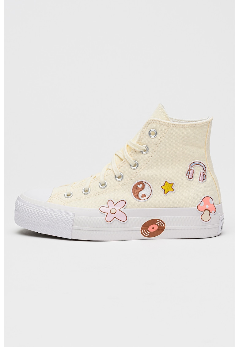 Tenisi flatform cu aplicatii Chuck Taylor All Star Lift - Crem