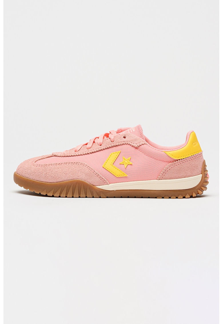 Pantofi sport low-cut Run Star crosetati cu insertii de piele intoarsa - Galben/Roz