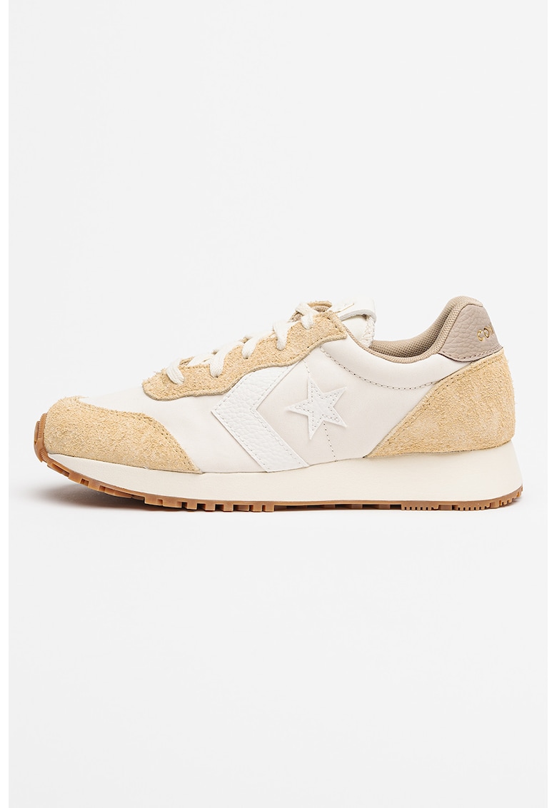 Pantofi sport low-cut Omega din material textil cu insertii din piele intoarsa - Alb/Bej deschis