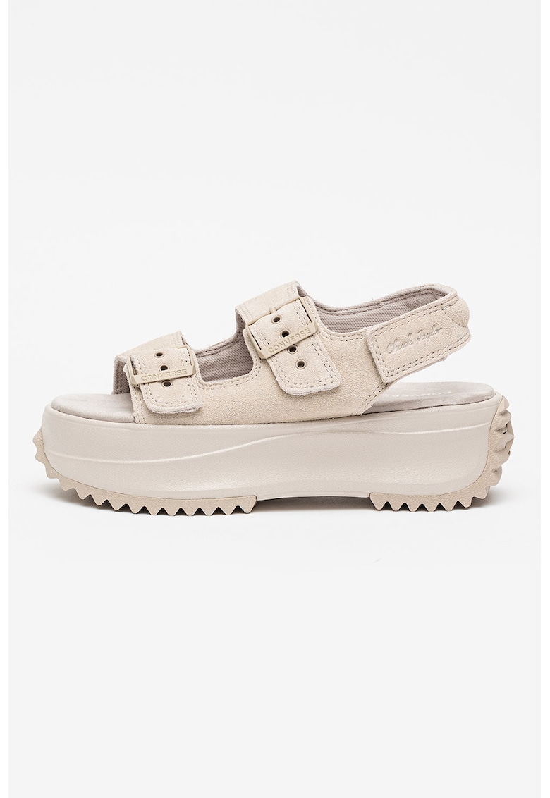 Sandale din piele intoarsa All Star Chuck Taylor Run Star cu talpa flatform si catarame - Bej