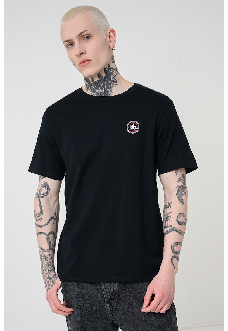 Tricou regular fit de bumbac cu logo discret - Rosu/Negru