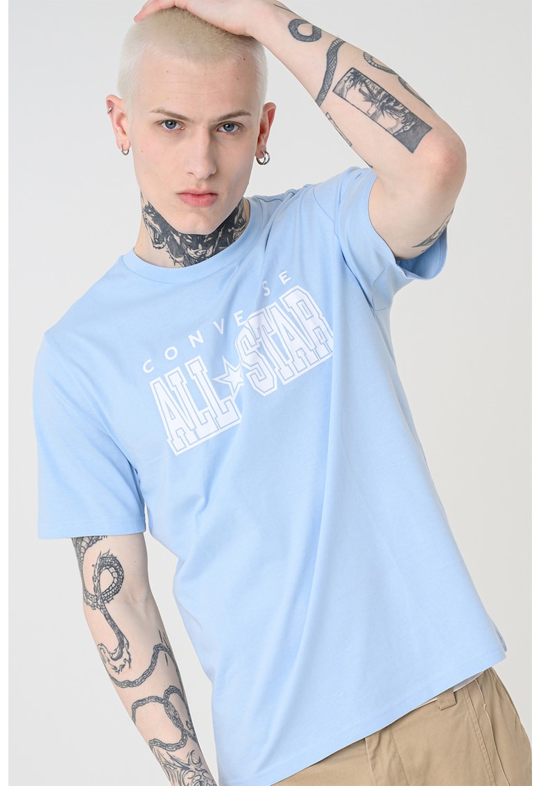 Tricou de bumbac cu logo pe piept All Star - Alb/Albastru deschis