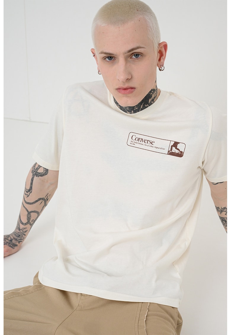 Tricou cu imprimeu Retro Walk - Maro/Crem
