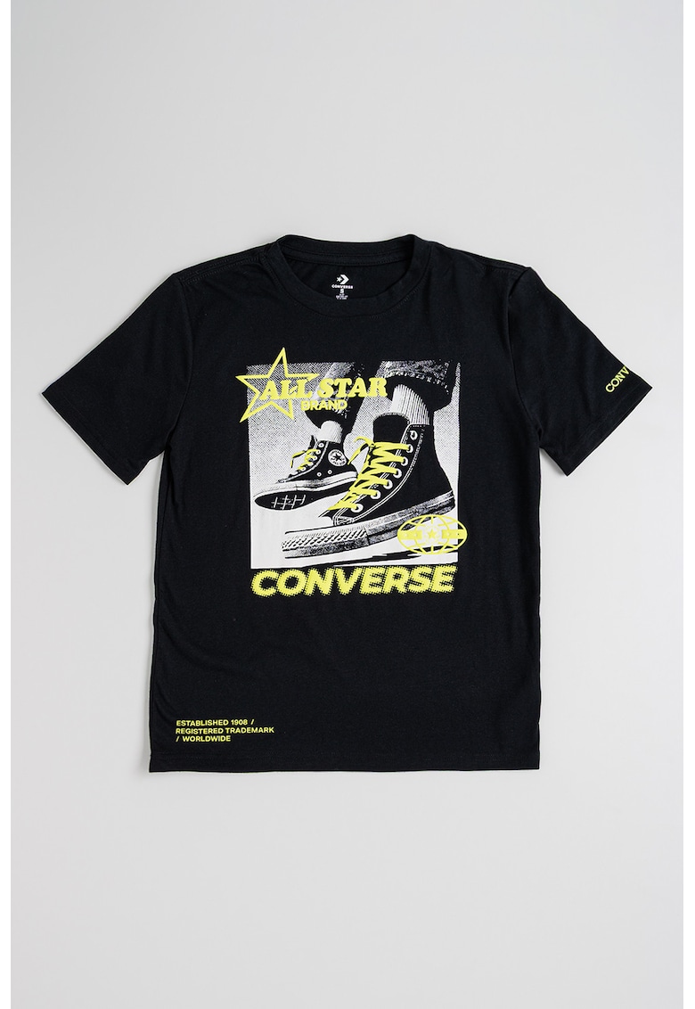 Tricou cu imprimeu logo si foto - Negru