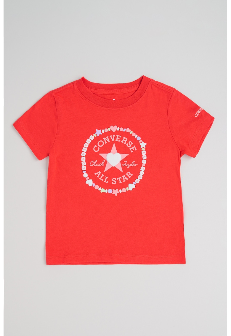 Tricou cu decolteu la baza gatului si imprimeu logo - Rosu