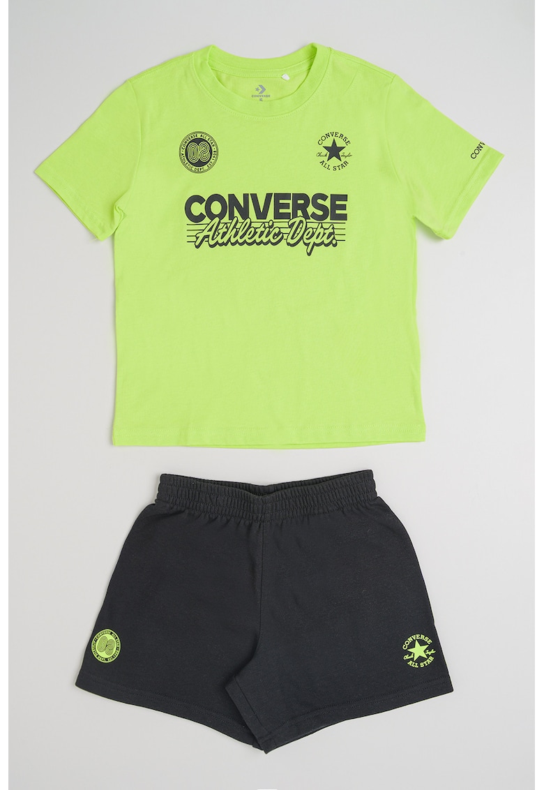Set de tricou si pantaloni scurti din amestec de bumbac - 2 piese - Negru/Verde lime