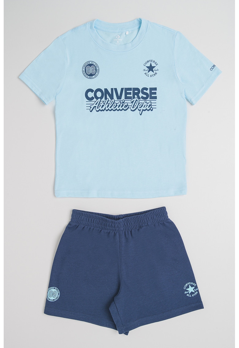 Set de tricou si pantaloni scurti din amestec de bumbac - 2 piese - Albastru deschis/Bleumarin