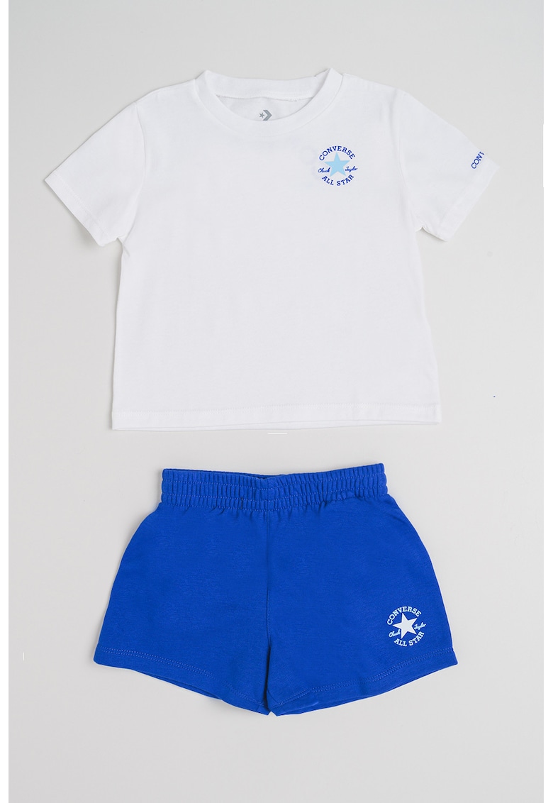 Set de tricou si pantaloni scurti cu imprimeu logo - 2 piese - Alb/Albastru royal
