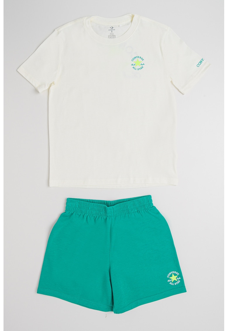 Set de tricou si pantaloni scurti din amestec de bumbac - 2 piese - Verde/Crem