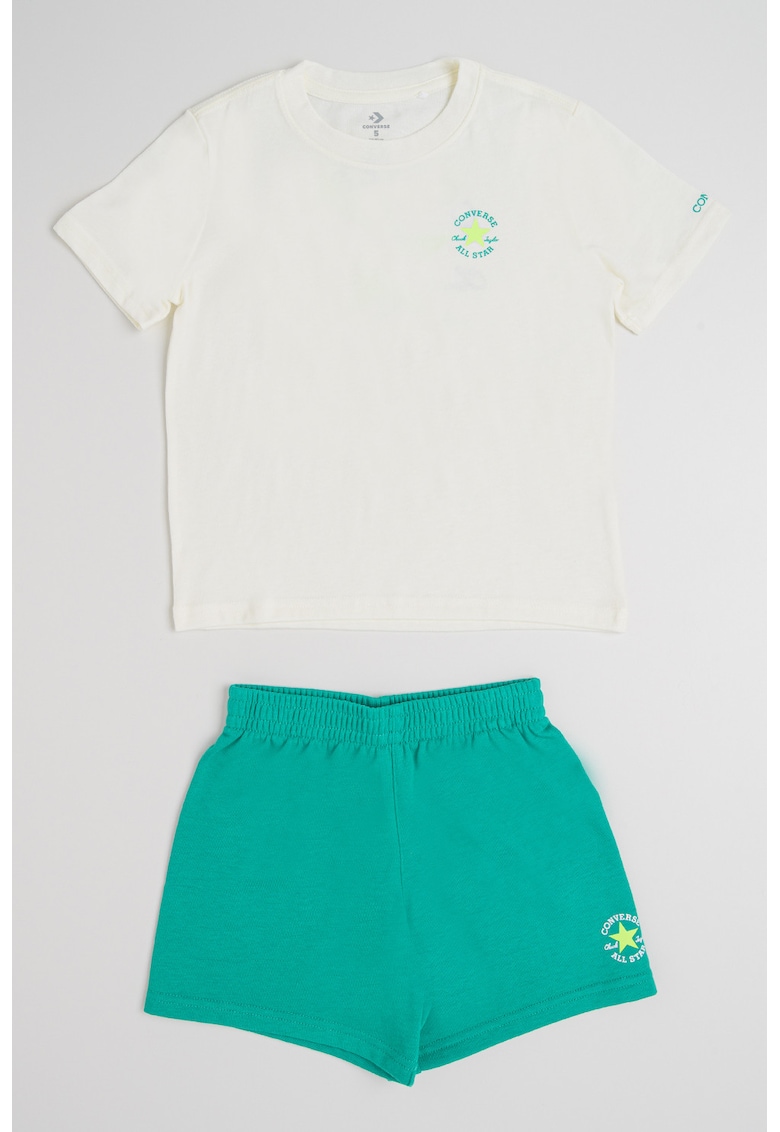 Set de tricou si pantaloni scurti din amestec de bumbac - 2 piese - Verde/Crem