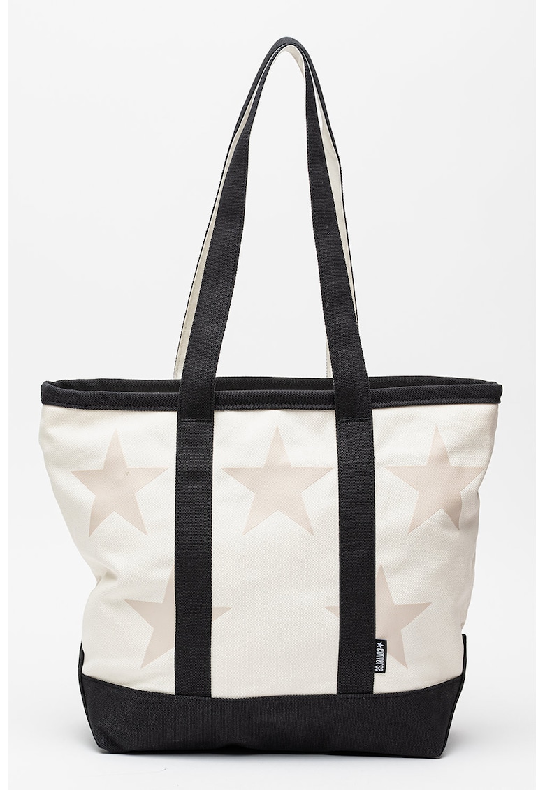 Geanta tote din panza Five Star - Alb/Negru