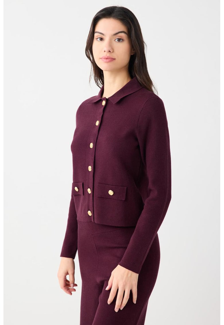 Cardigan cu nasturi contrastanti - Visiniu
