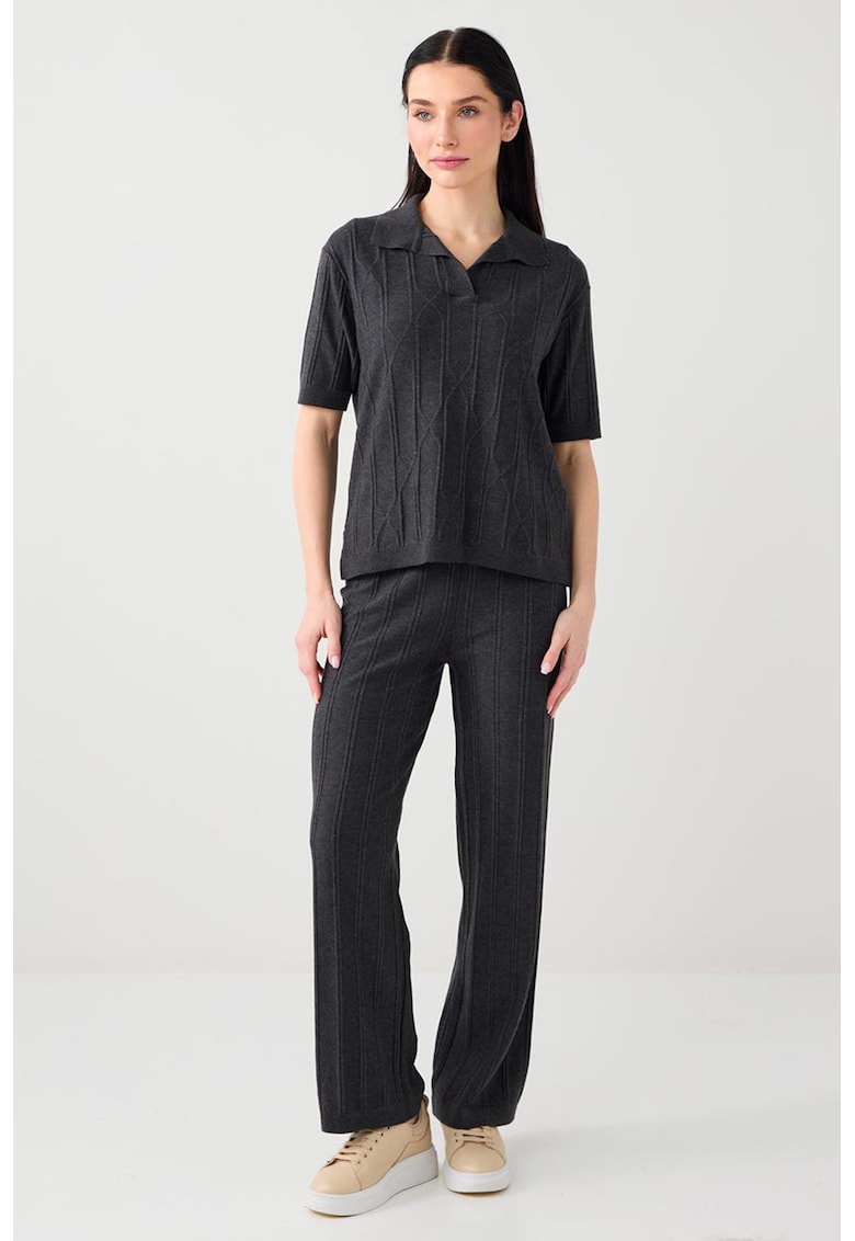 Bluza cu guler ascutit - Gri antracit
