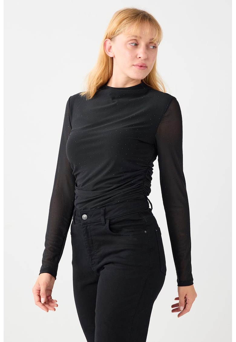Bluza slim fit cu aplicatie cu strasuri - Negru