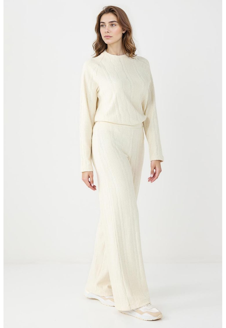 Pantaloni tricotati cu talie inalta - Alb murdar