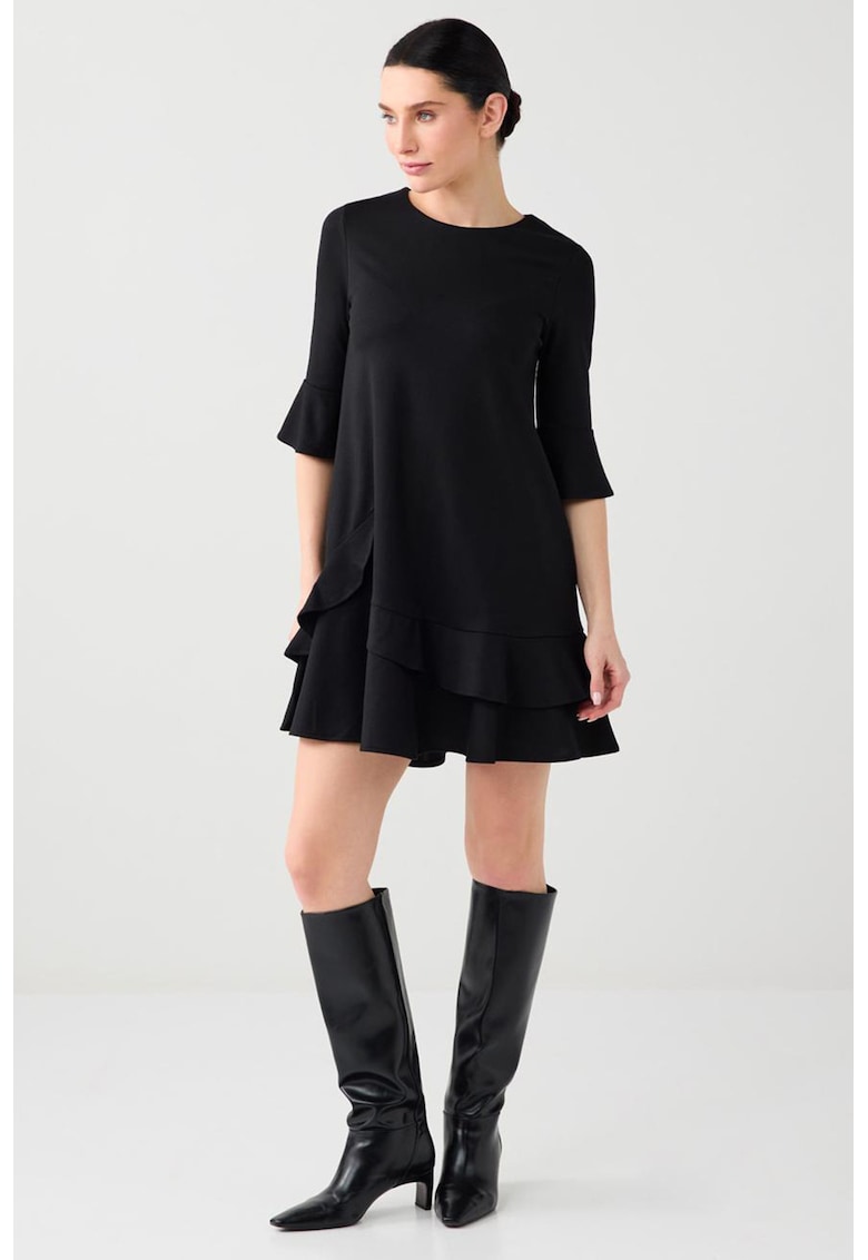 Rochie scurta evazata cu maneci medii - Negru