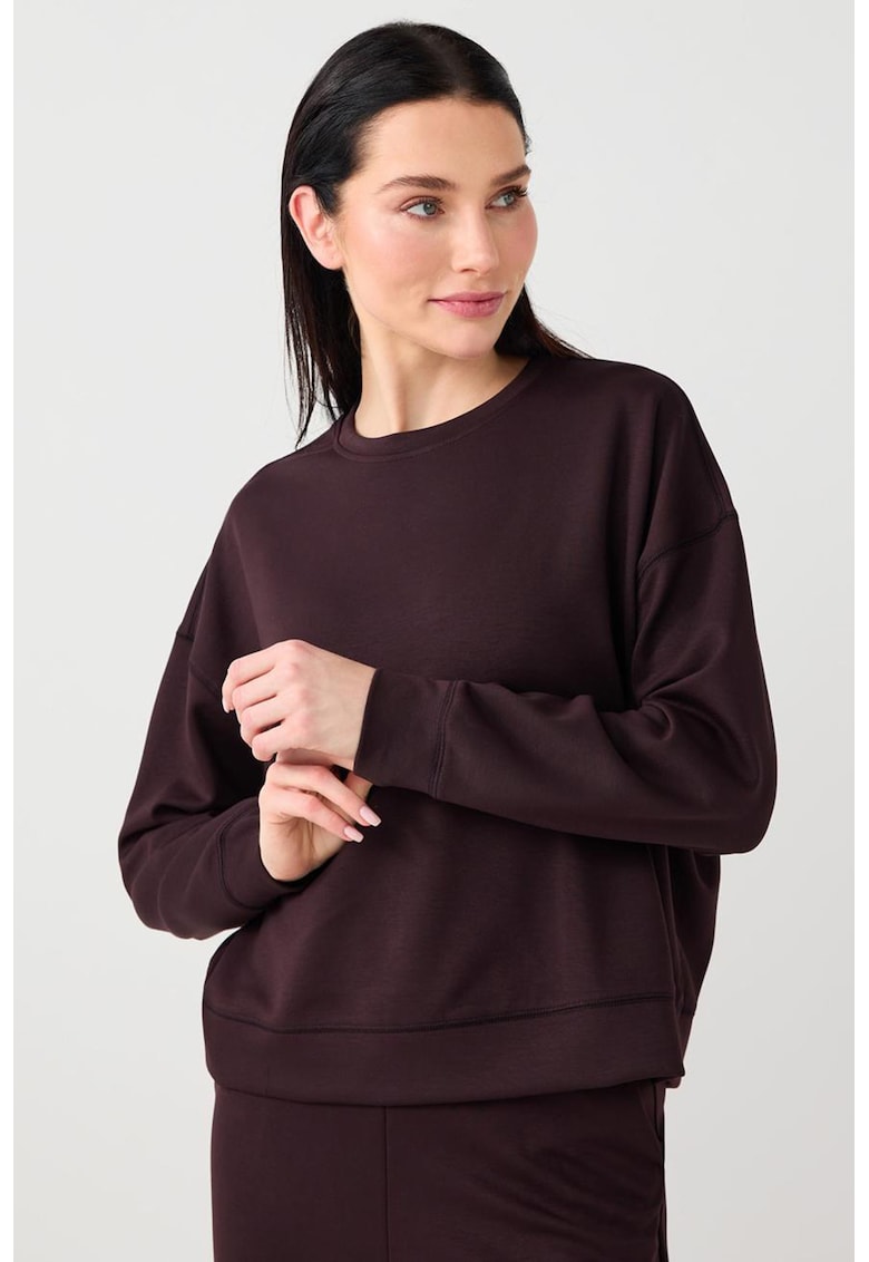 Bluza de trening din amestec de modal cu decolteu la baza gatului si maneci cazute - Maro inchis