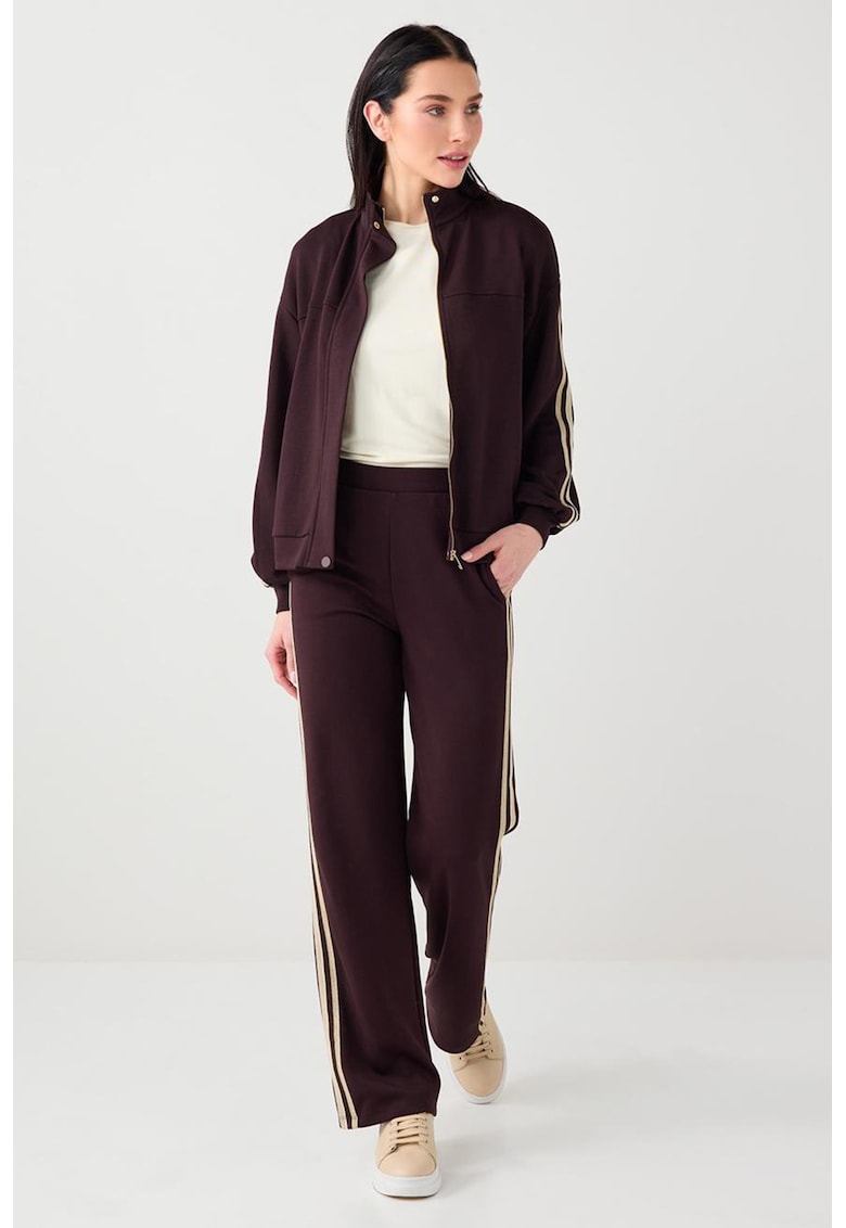 Bluza de trening din amestec de modal cu fermoar - Maro inchis/Alb murdar