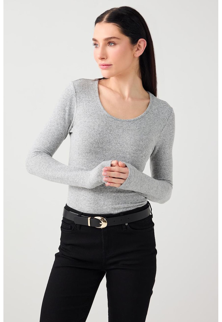 Bluza slim fit cu decolteu rotund - Gri deschis melange