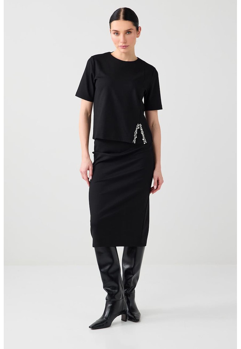 Tricou cu model uni si decupaj - Negru