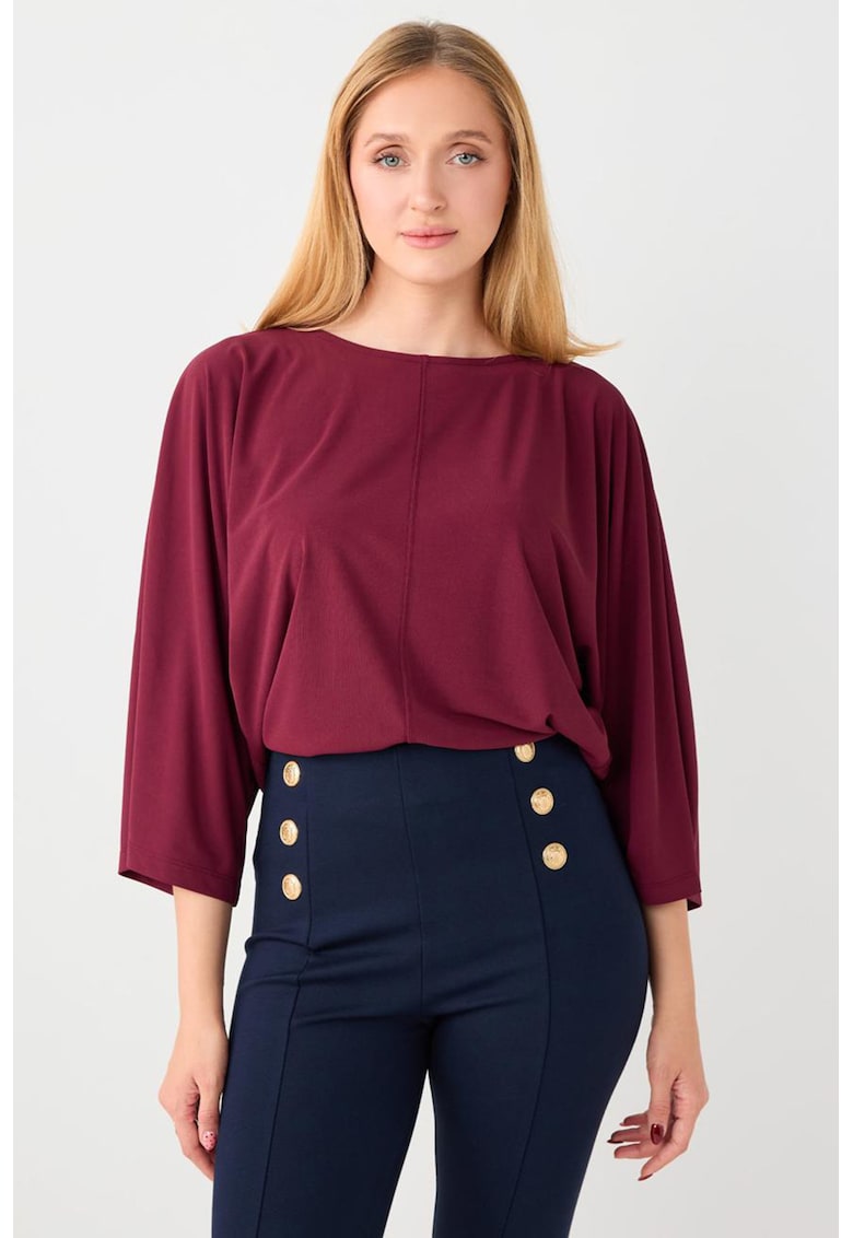 Bluza cu model uni si maneci trei sferturi - Visiniu