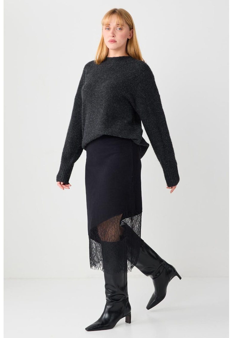 Camasa asimetrica cu garnituri din dantela - Negru