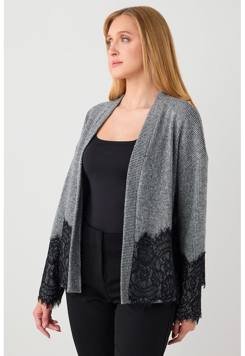 Cardigan fara inchidere cu detalii din dantela - Gri deschis/Gri antracit