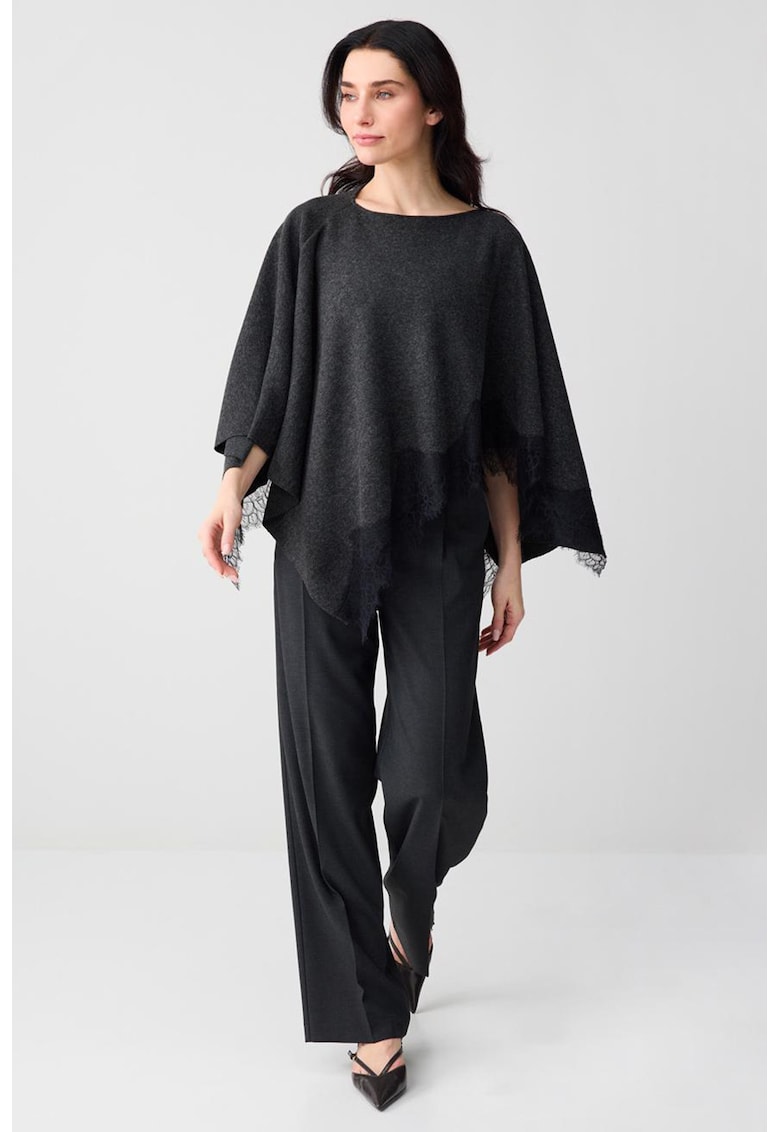 Poncho asimetric cu detalii din dantela - Gri inchis melange