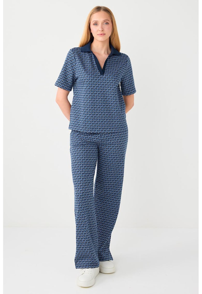 Tricou polo cu model geometric - Albastru inchis