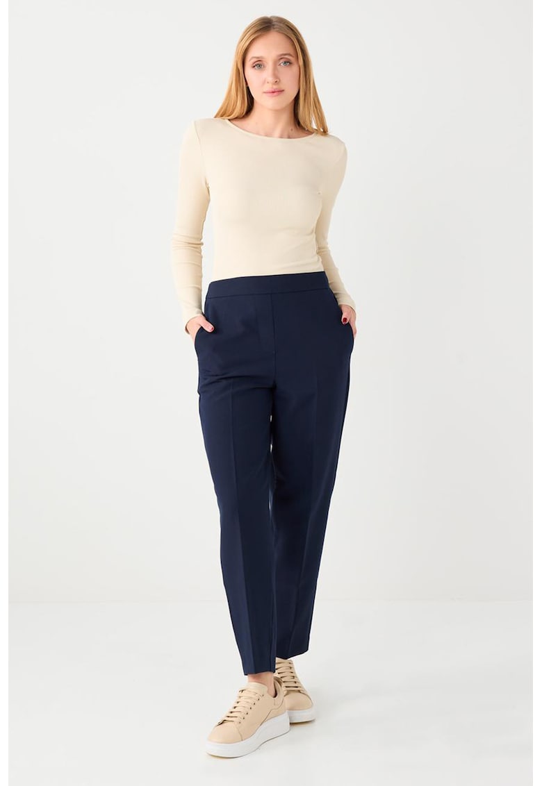 Bluza slim-fit cu decolteu rotund - Crem